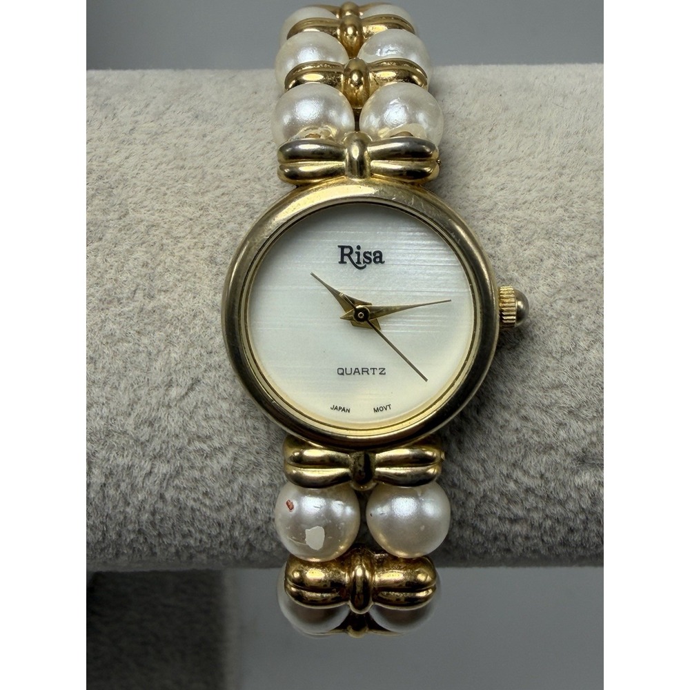 Risa New Battery Faux Pearl Ladies Watch 22MM 6.75" Vintage